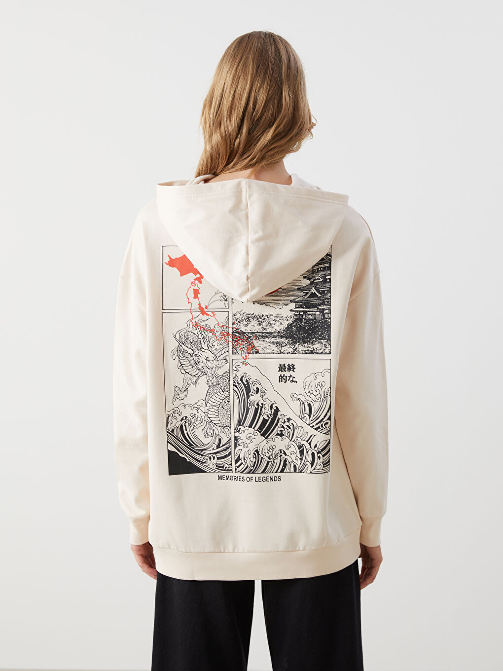 LCW Vision Anime Printed Oversize Women's Thick Hoodie -W4FY35Z8-VED
