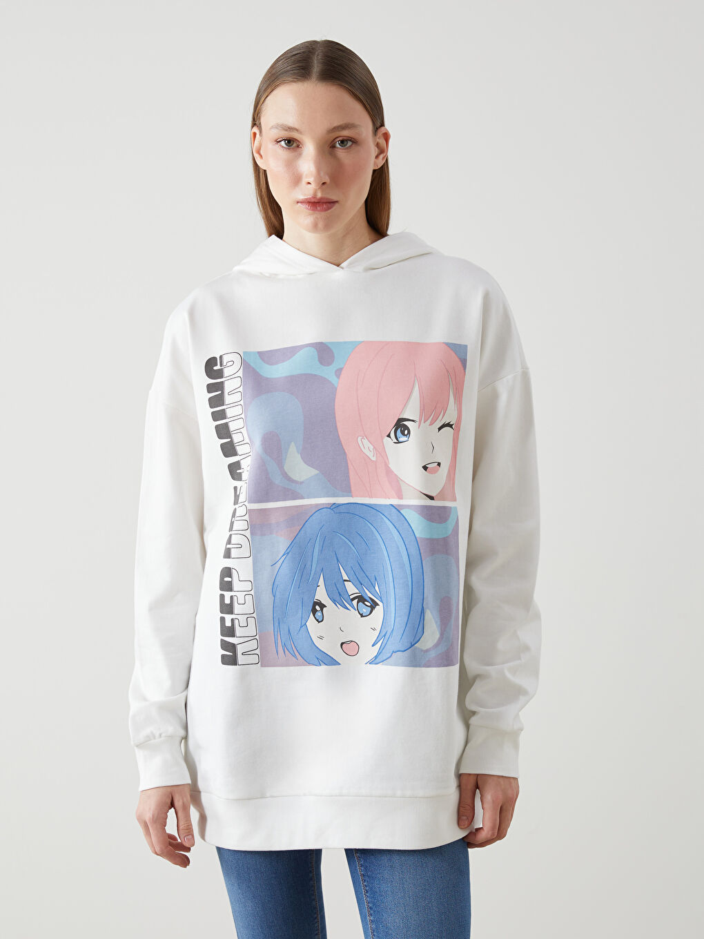 LCW Vision Anime Printed Oversize Women's Thick Hoodie -W4FY40Z8-R9J