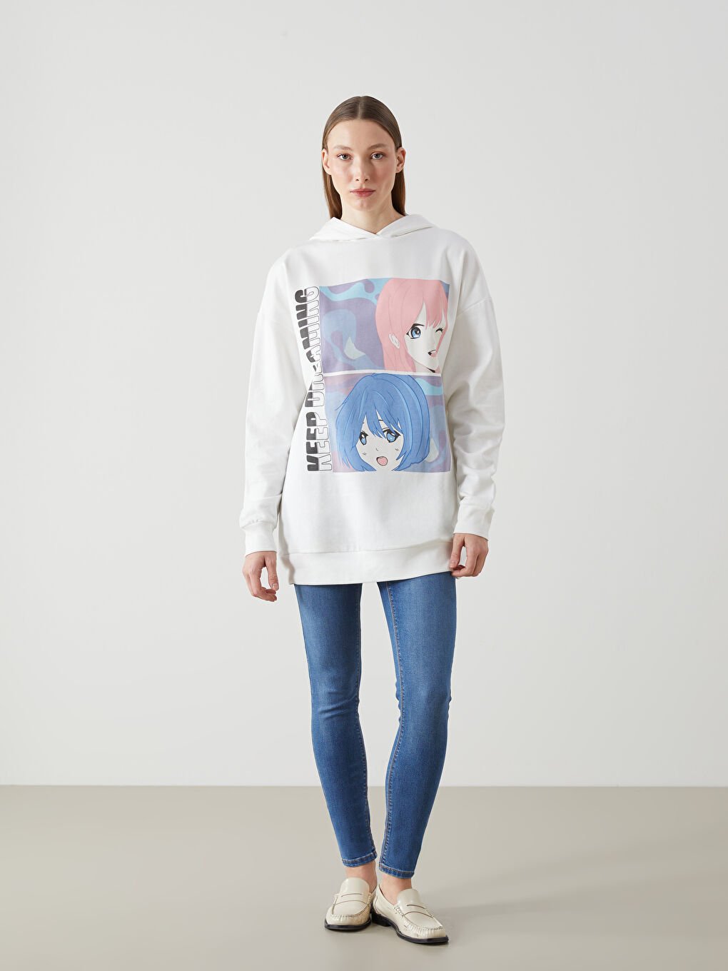 LCW Vision Anime Printed Oversize Women's Thick Hoodie -W4FY40Z8-R9J