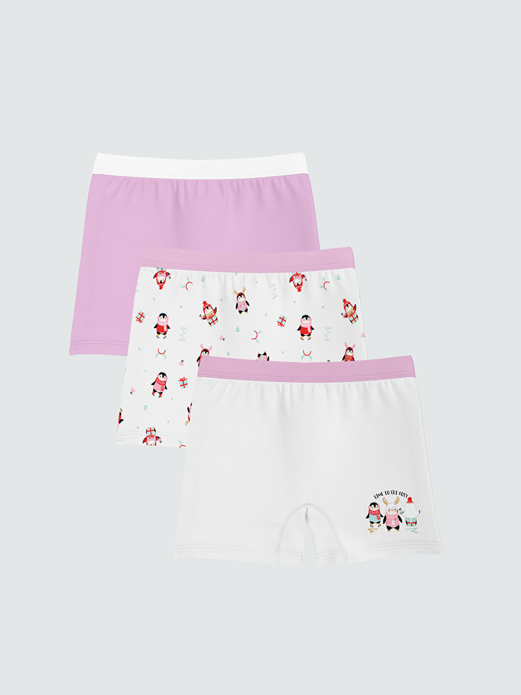 Ekru Yılbaşı Temalı Kız Çocuk Boxer 3'lü