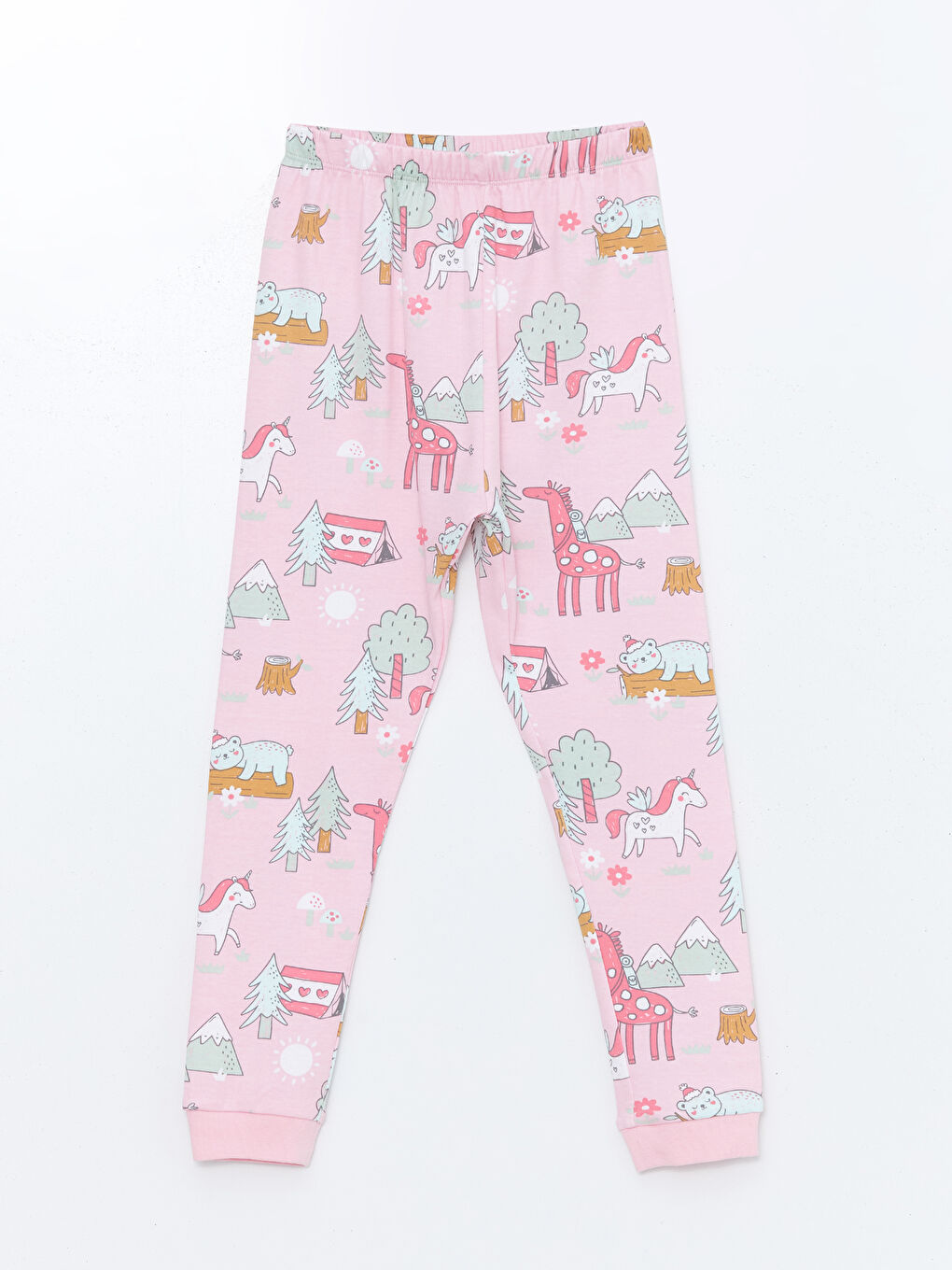 LCW baby Pembe Bisiklet Yaka Desenli Uzun Kollu Kız Bebek Pijama Takımı - 3