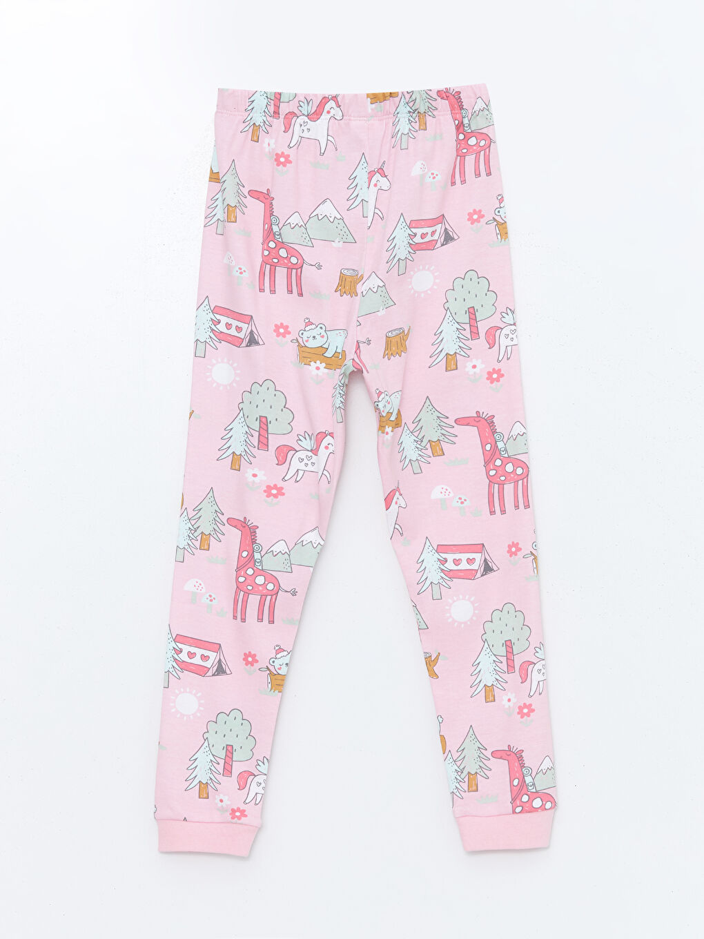 LCW baby Pembe Bisiklet Yaka Desenli Uzun Kollu Kız Bebek Pijama Takımı - 4