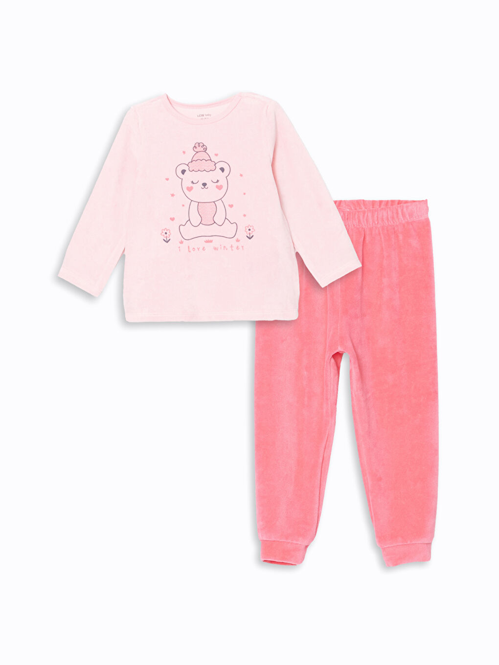 LCW baby Pembe Bisiklet Yaka Kız Çocuk Pijama Takım