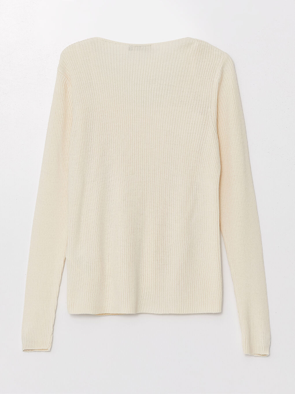 Ekru V Yaka Kadın Triko Hırka-1