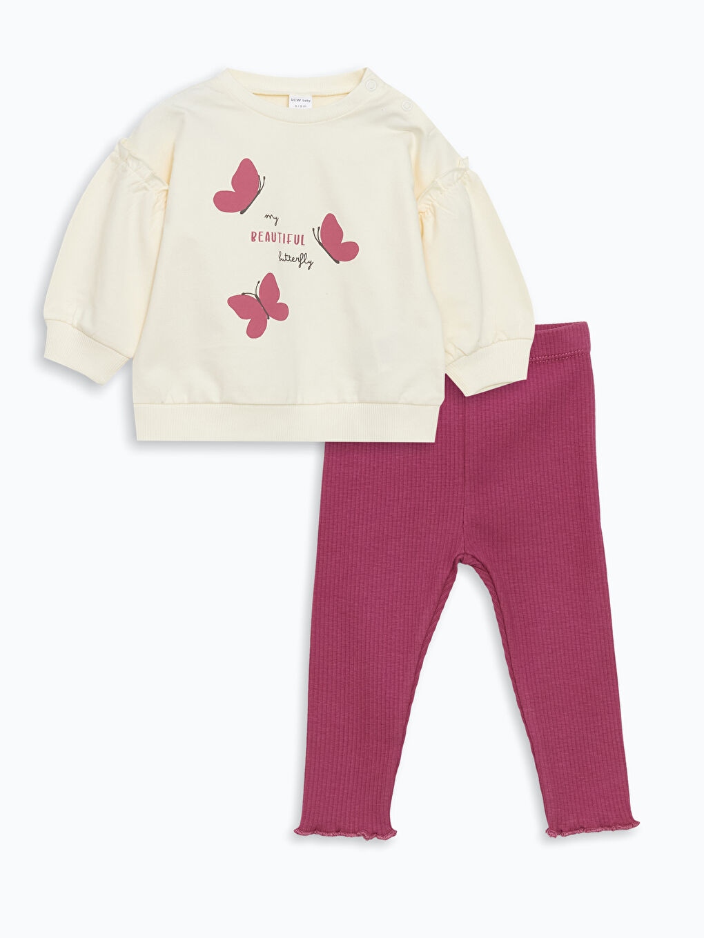 طقم بلوزة كم طويل بياقة دائرية مطبوعة للبنات الرضع مع بنطلون ضيق - مجموعة من قطعتين