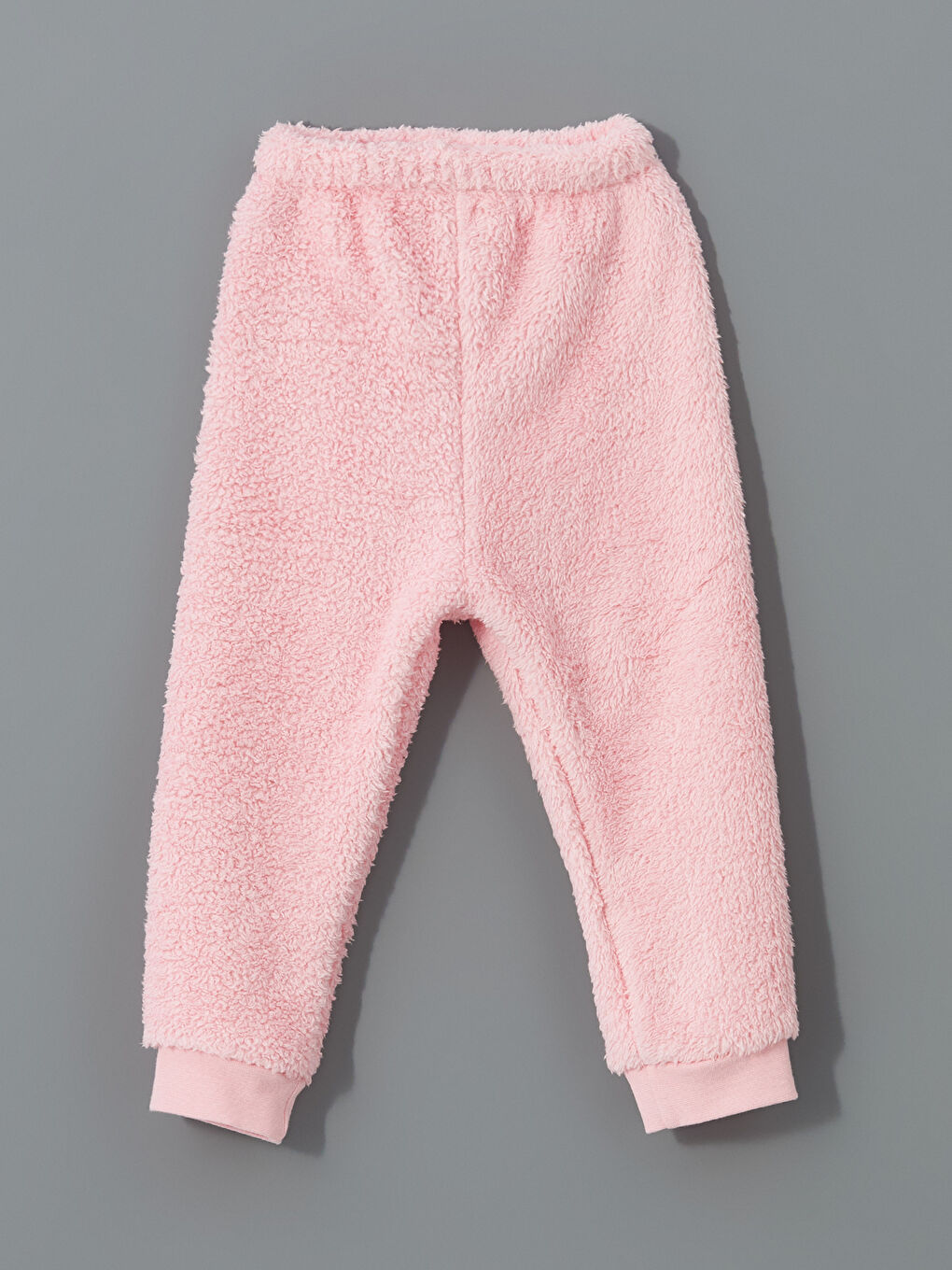 Pembe Beli Lastikli Kız Bebek Pelüş Pijama Alt