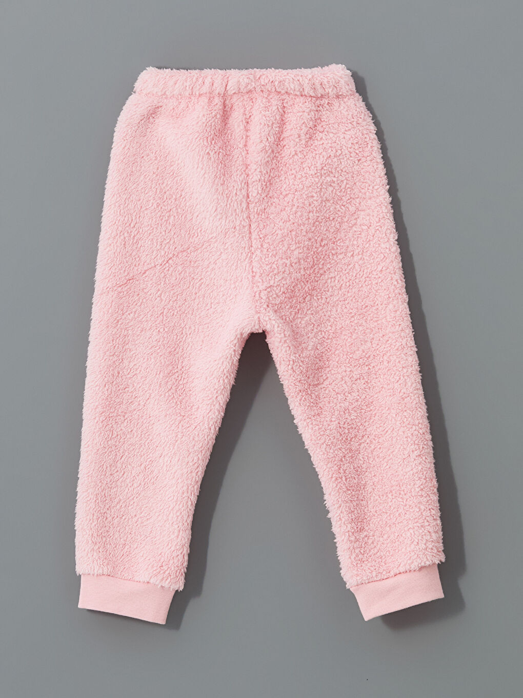 Pembe Beli Lastikli Kız Bebek Pelüş Pijama Alt-1