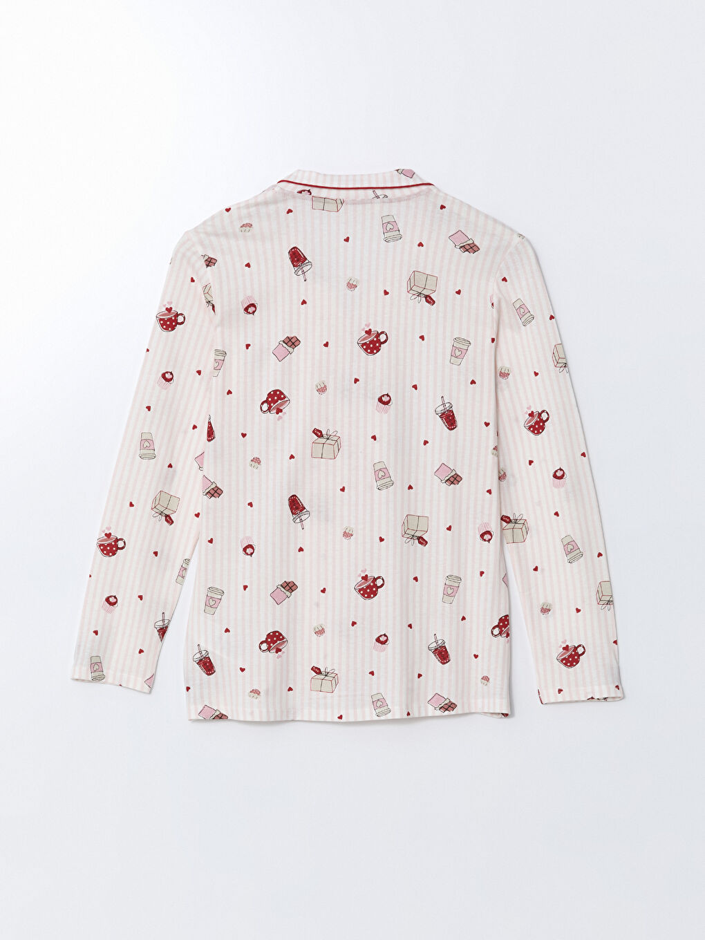 Pembe Gömlek Yaka Baskılı Kadın Pijama Üstü-1