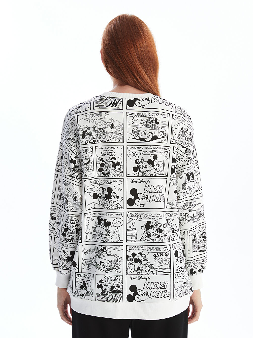 LCW Modest Siyah Baskılı Bisiklet Yaka Mickey ve Minnie Mouse Baskılı Kadın Sweatshirt Tunik - 3