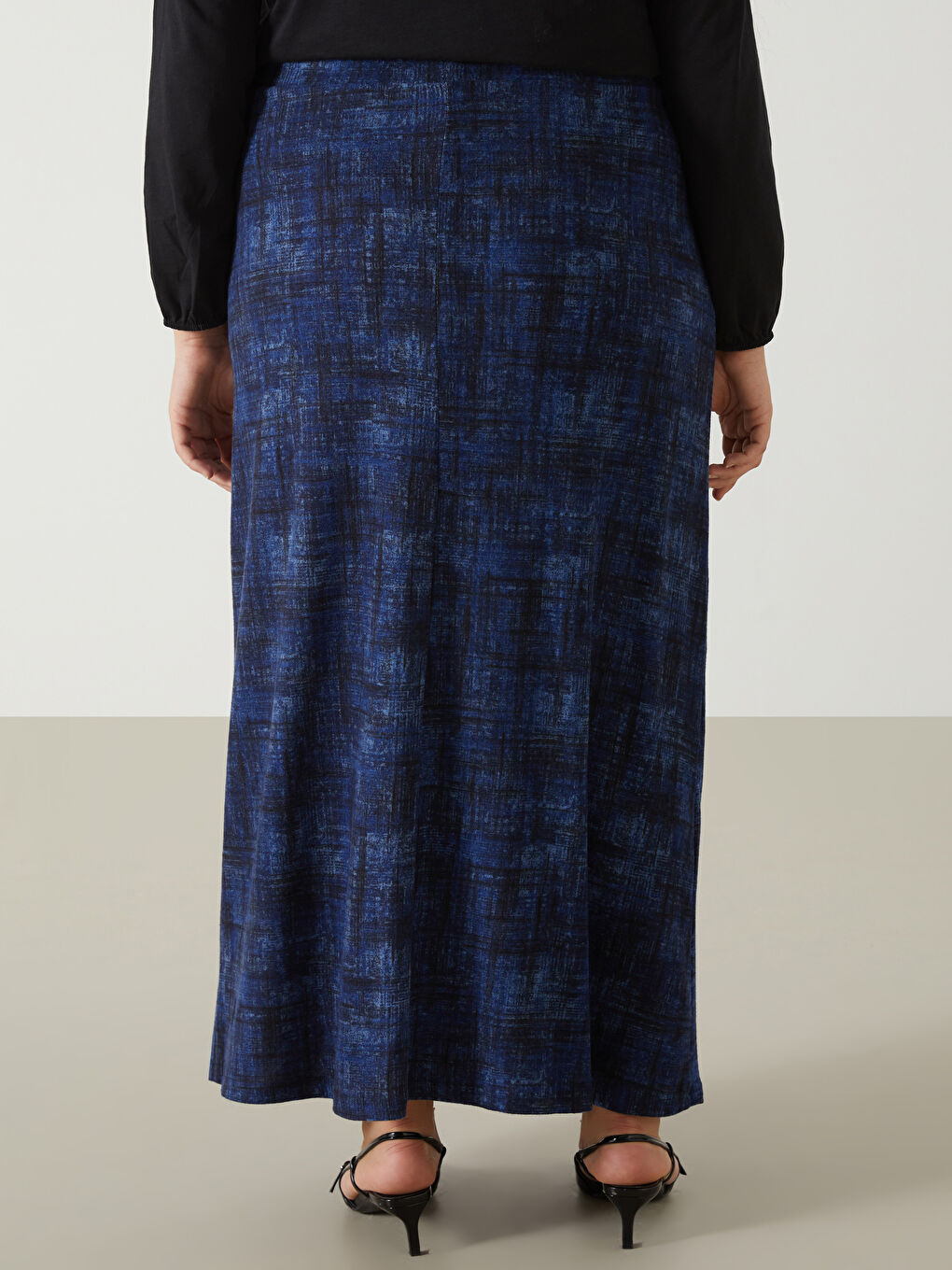 Lacivert Beli Lastikli Desenli Kadın Etek-7