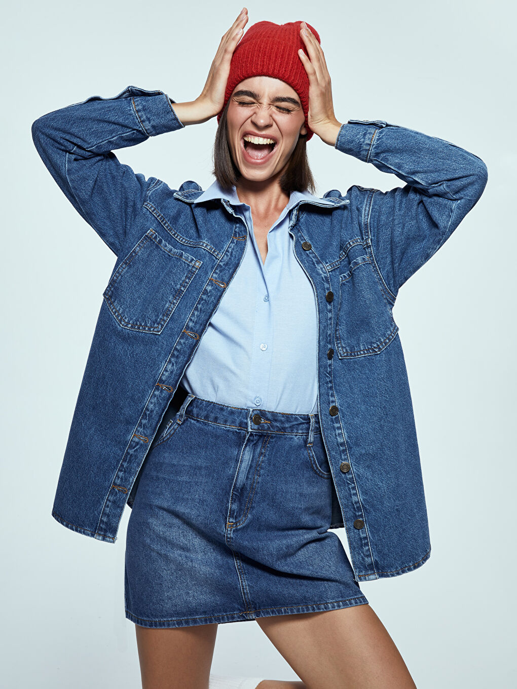 LCW Vision Plain Long Sleeve Oversize Women's Denim Shirt -W4G413Z8-309