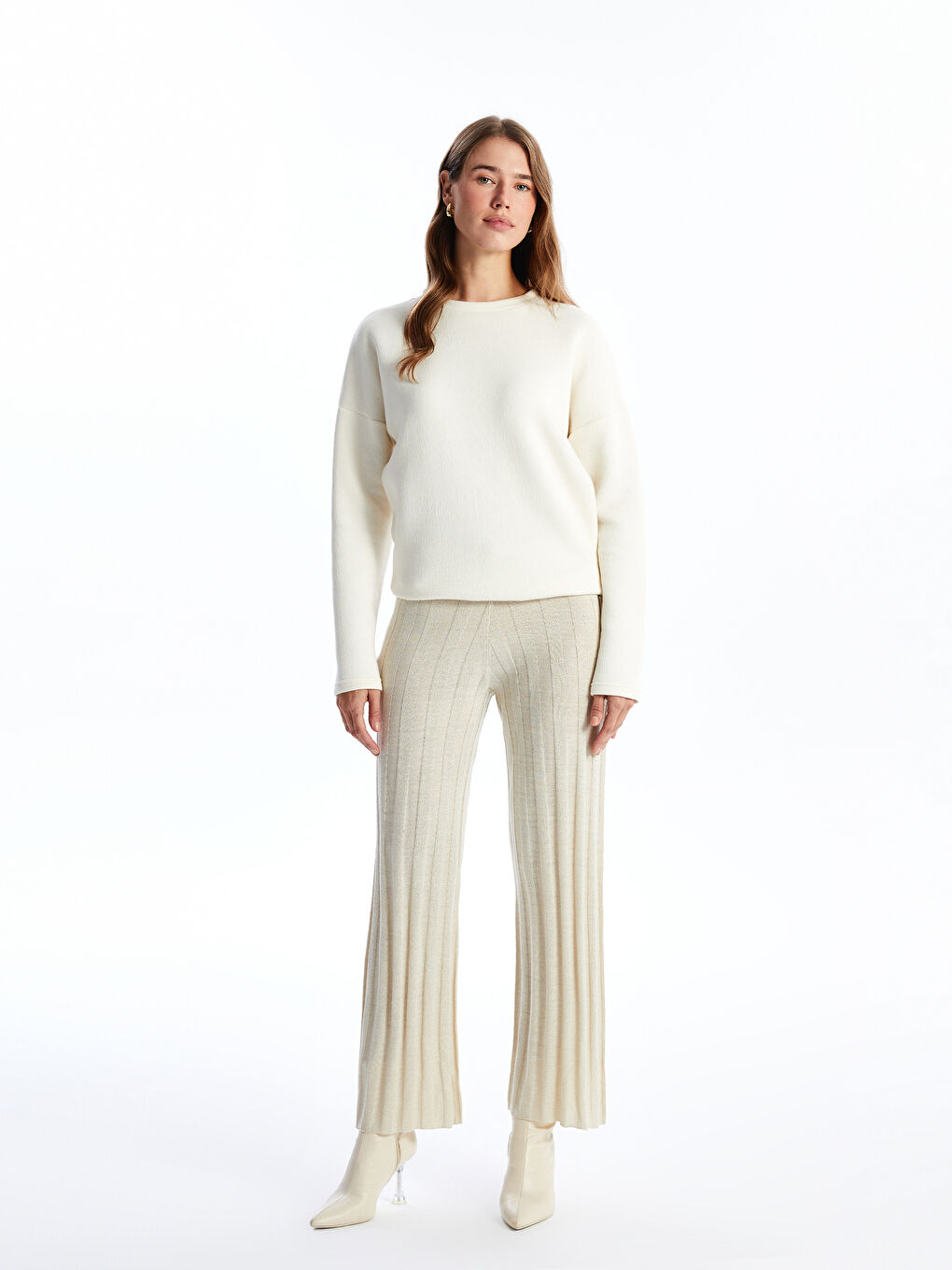 Elastic Waist Shiny Look Women's Knitwear Trousers