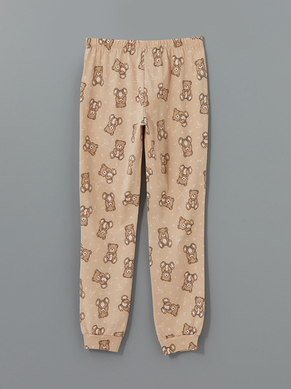 Bej Beli Lastikli Baskılı Kadın Jogger Pijama Altı