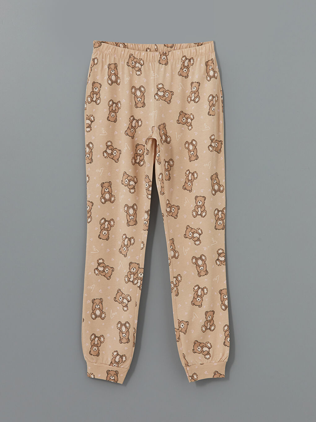 Bej Beli Lastikli Baskılı Kadın Jogger Pijama Altı-1