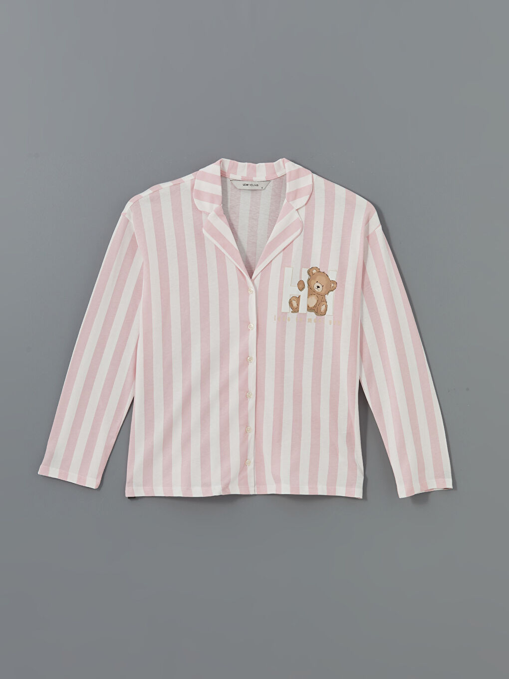 Ekru Gömlek Yaka Çizgili Kadın Pijama Üstü