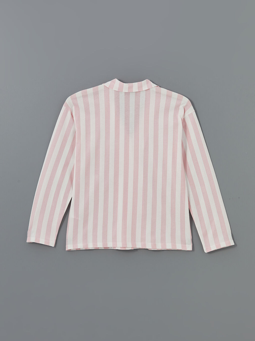 Ekru Gömlek Yaka Çizgili Kadın Pijama Üstü-1