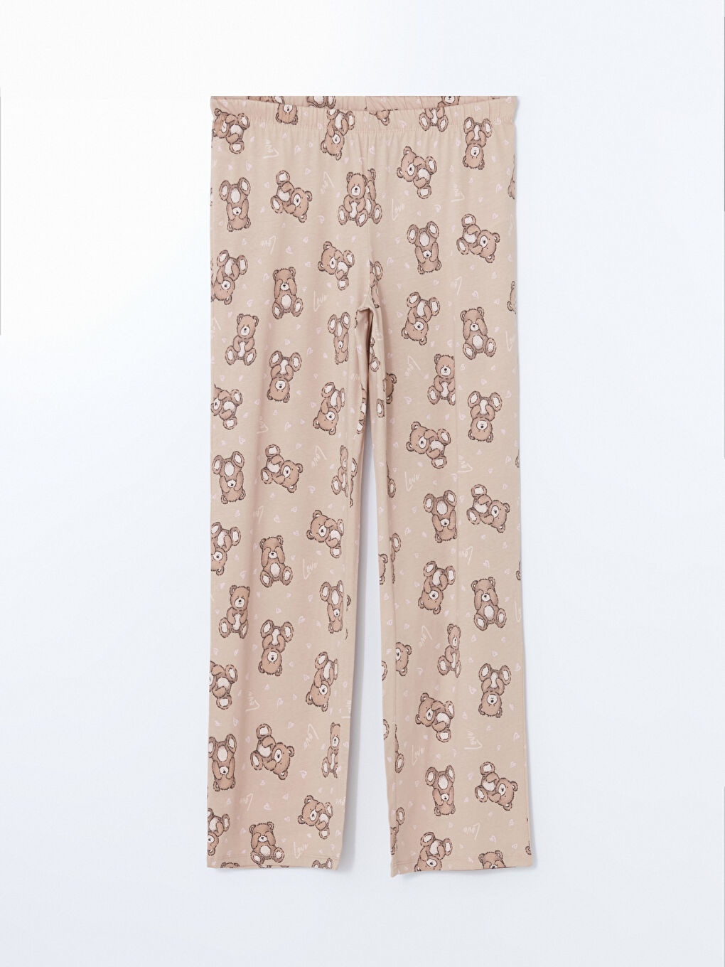 Bej Beli Lastikli Baskılı Kadın Pijama Altı