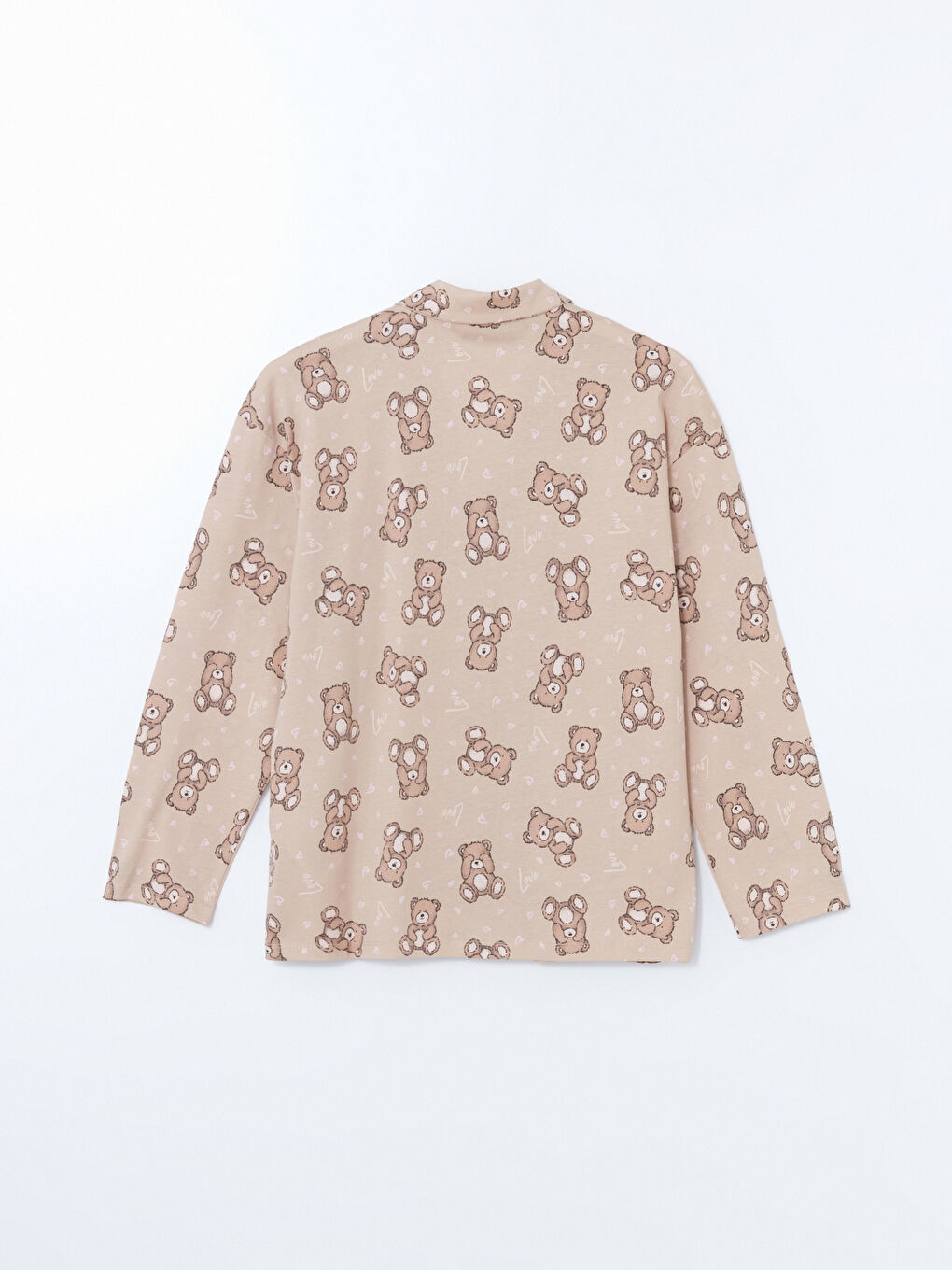 Bej Gömlek Yaka Baskılı Kadın Pijama Üstü-1