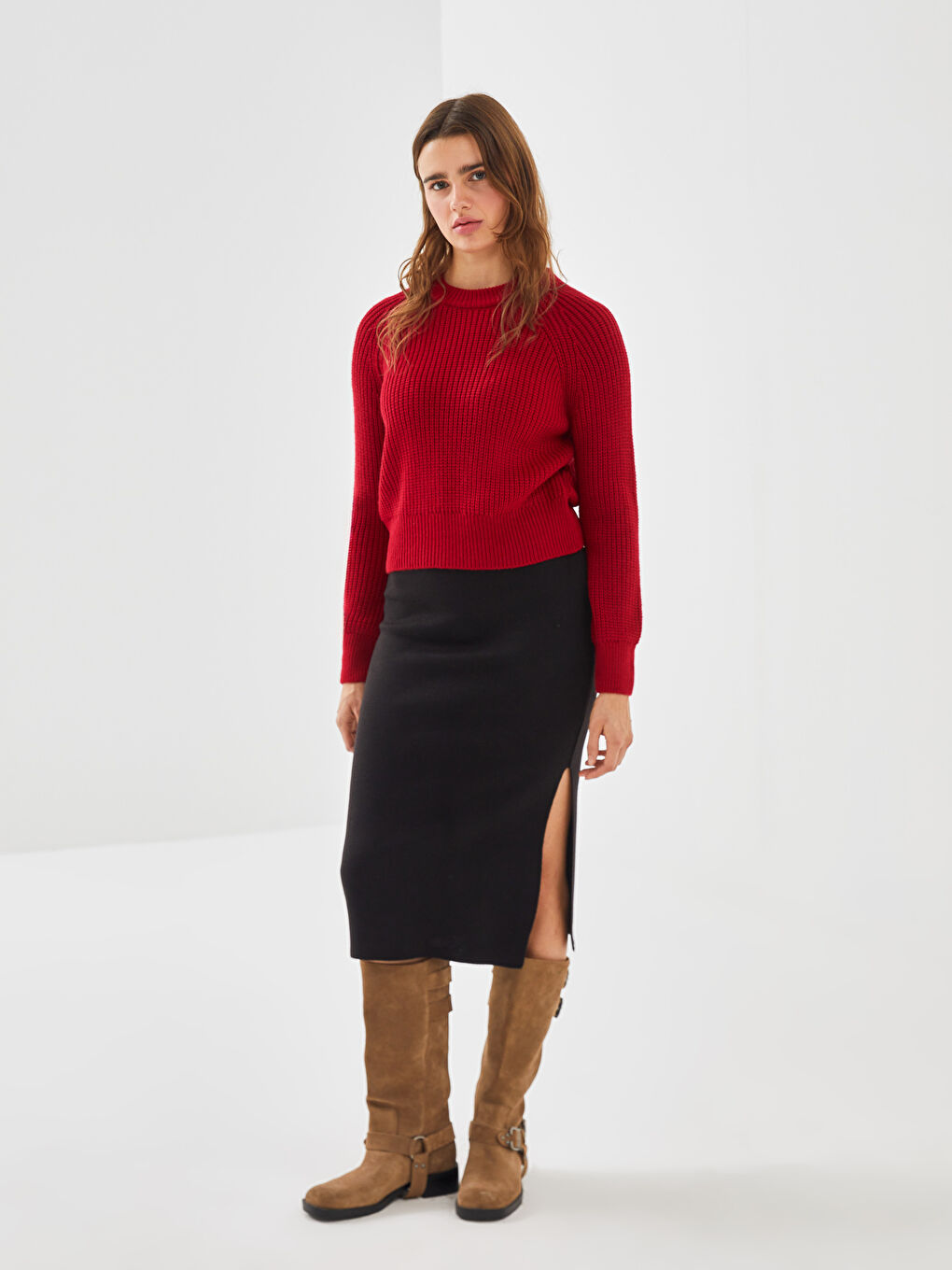 LCW Vision Elasticated Waist Women's Knitwear Skirt -W4G500Z8-CVL