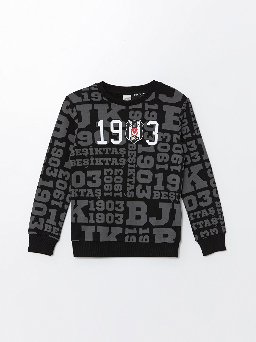 LCW Kids Siyah Bisiklet Yaka Beşiktaş Baskılı Erkek Çocuk Sweatshirt