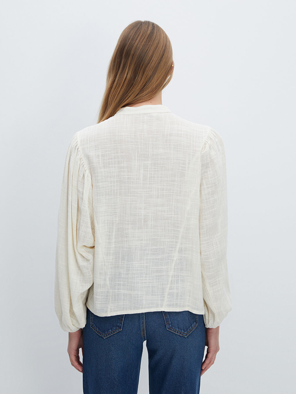 Tie Neck Oversize Poplin Women's Blouse -W4G577Z8-FEW