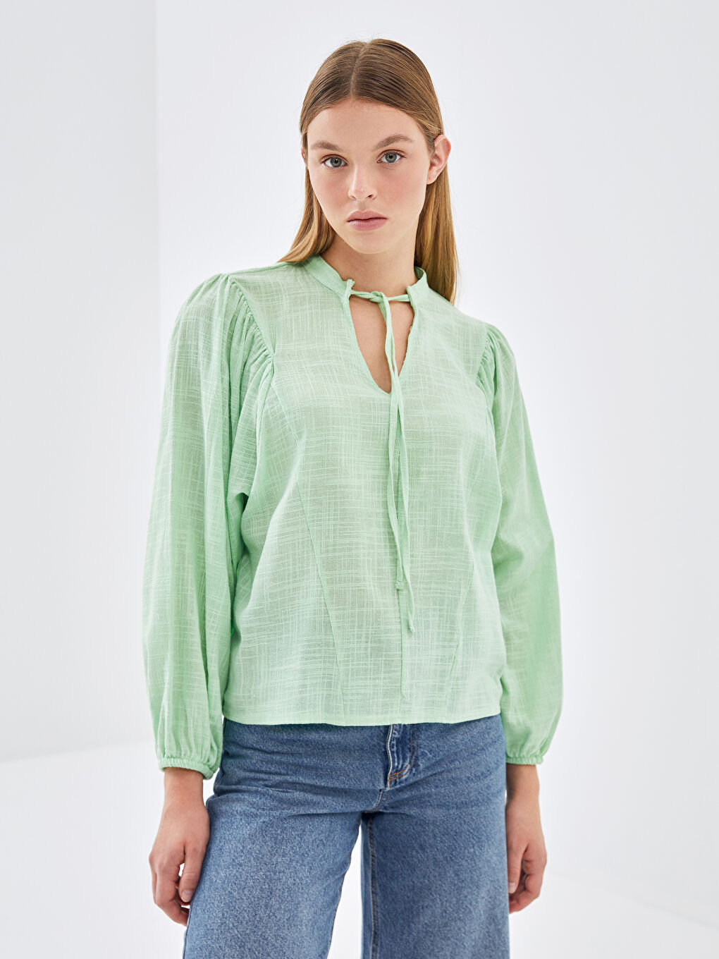 Tie Neck Oversize Poplin Women's Blouse