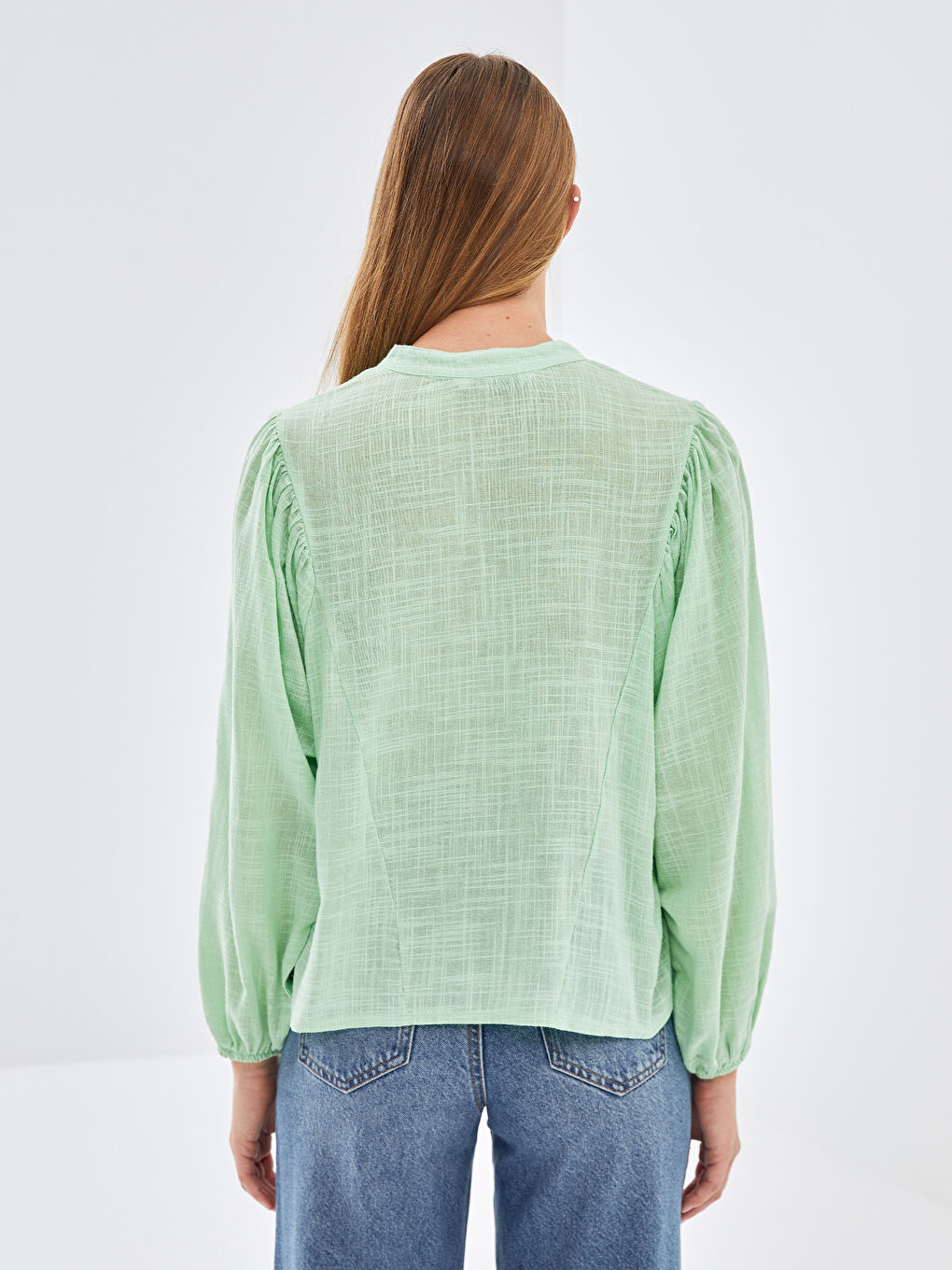 Tie Neck Oversize Poplin Women's Blouse-3