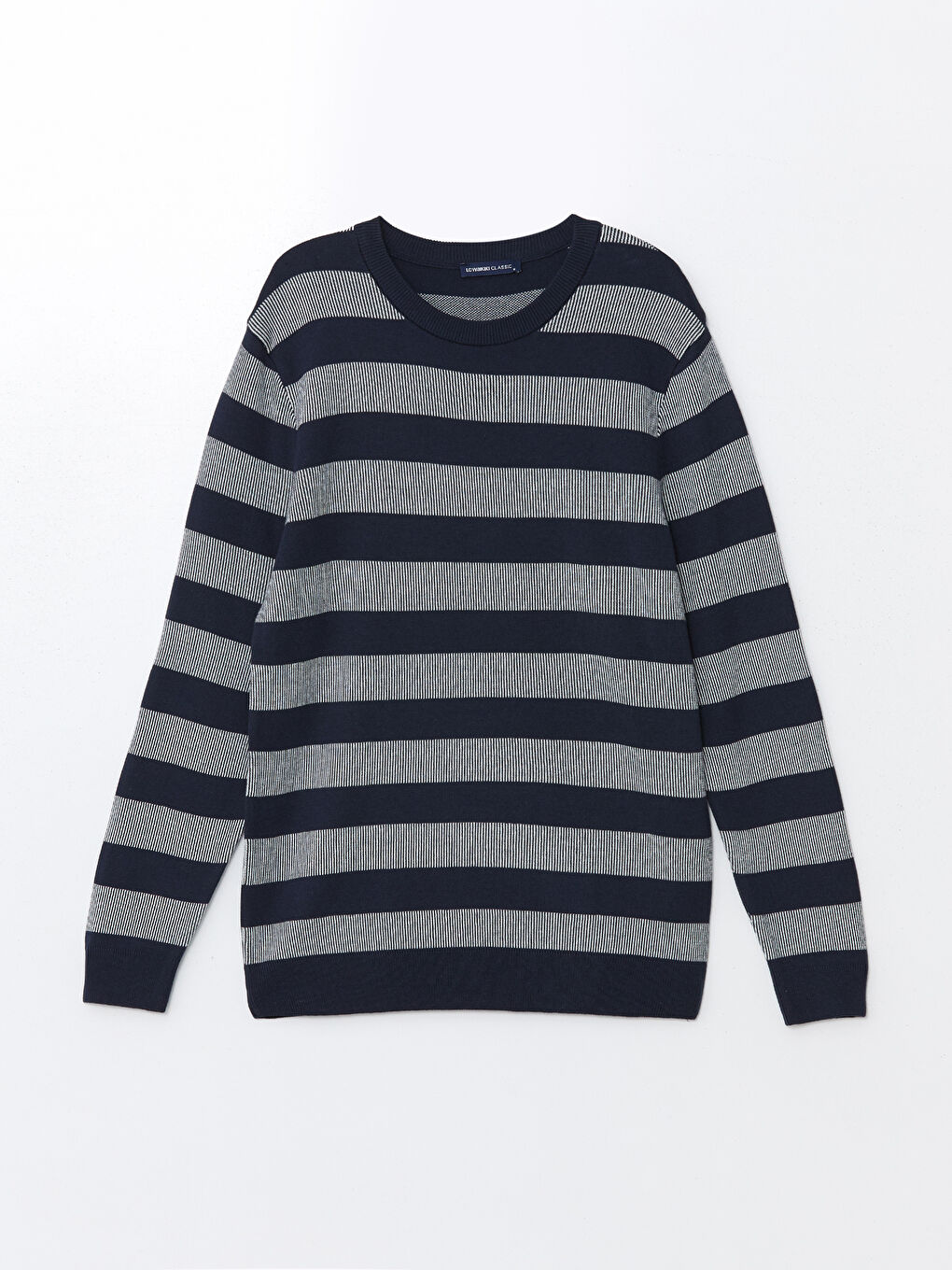 Lacivert Bisiklet Yaka Çizgili Erkek Triko Kazak-12