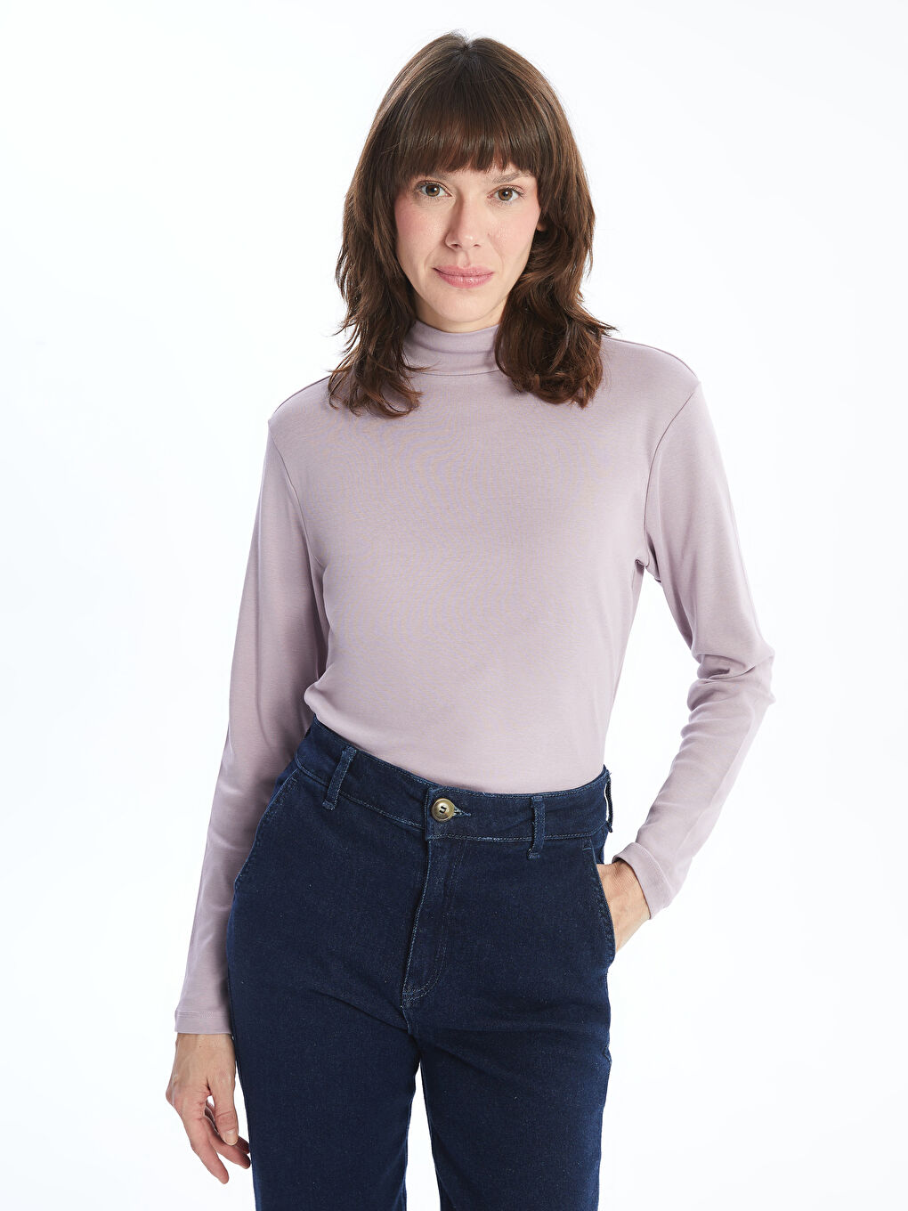 Half Turtleneck Long Sleeve Women's T-Shirt