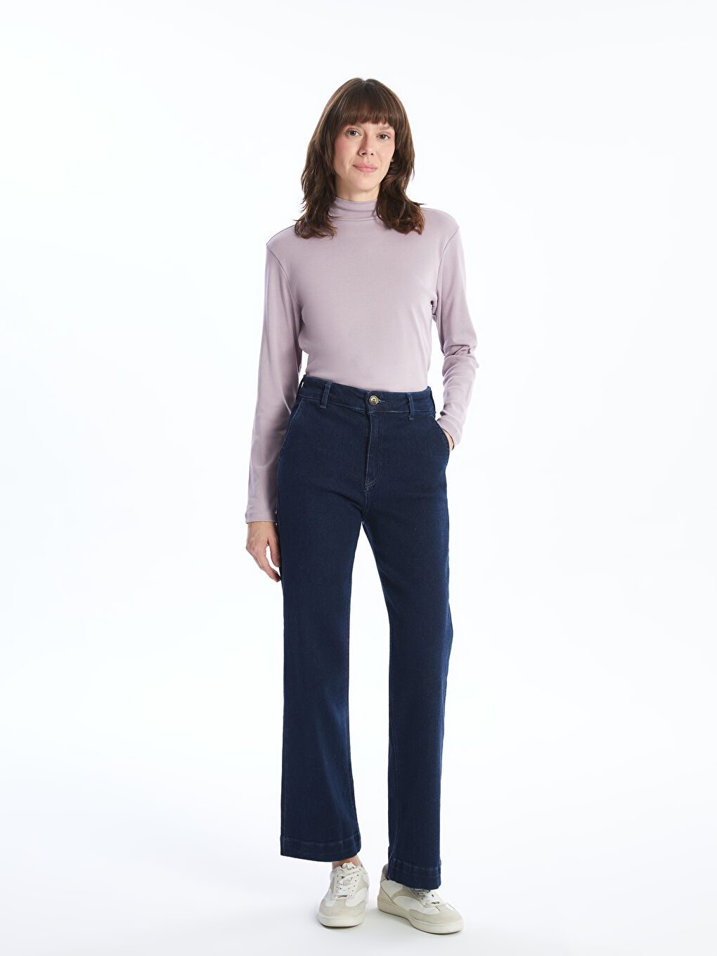 Half Turtleneck Long Sleeve Women's T-Shirt-1