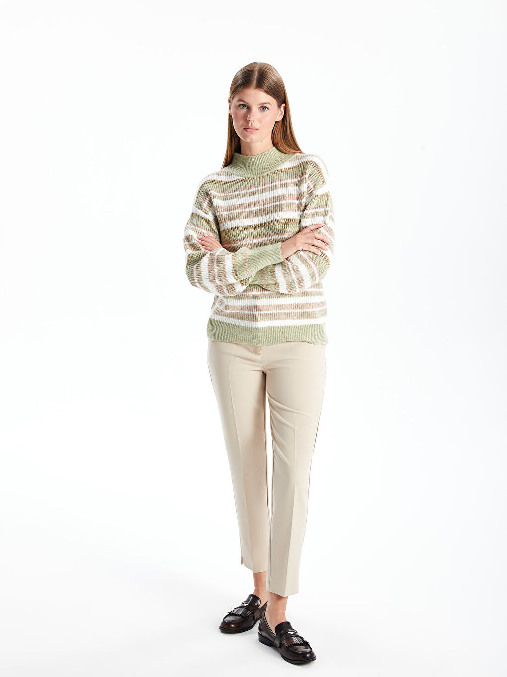 LCWAIKIKI Classic Half Turtleneck Color Block Women's Knitwear Sweater -W4G650Z8-PVH