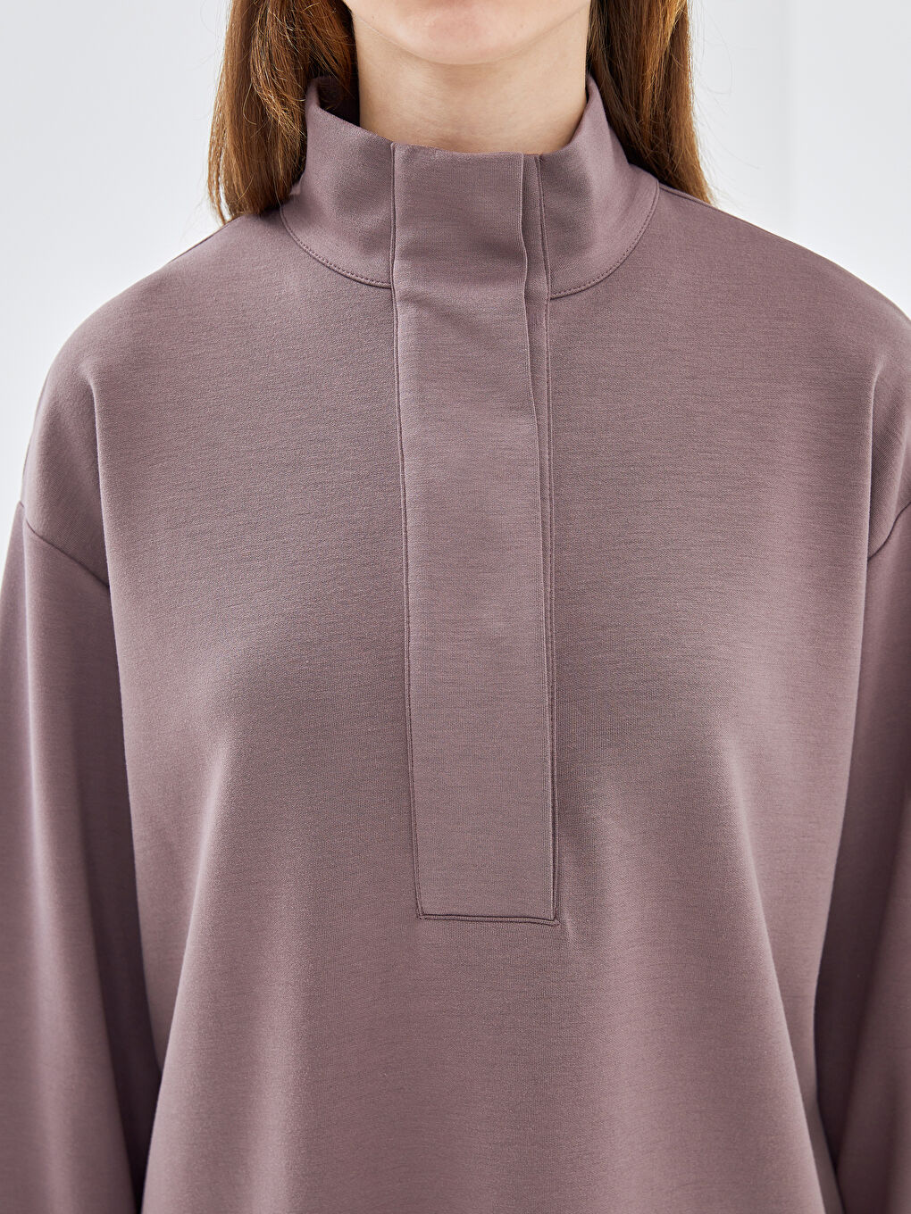 LCW Modest Mürdüm Dik Yaka Oversize Kadın Sweatshirt Tunik - 2