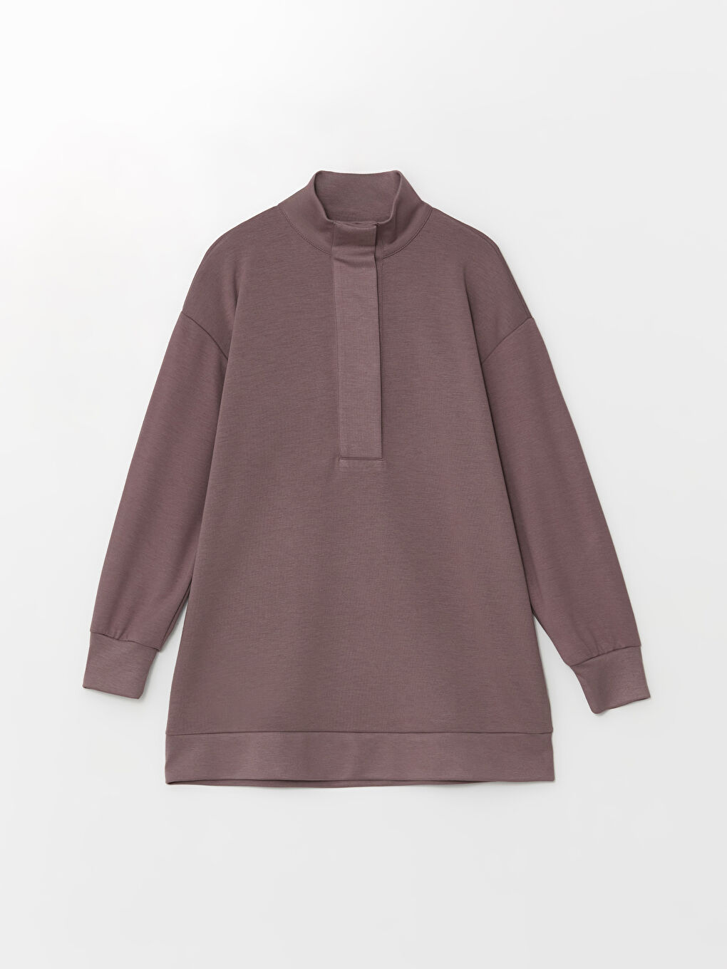 LCW Modest Mat Mürdüm Dik Yaka Oversize Kadın Sweatshirt Tunik