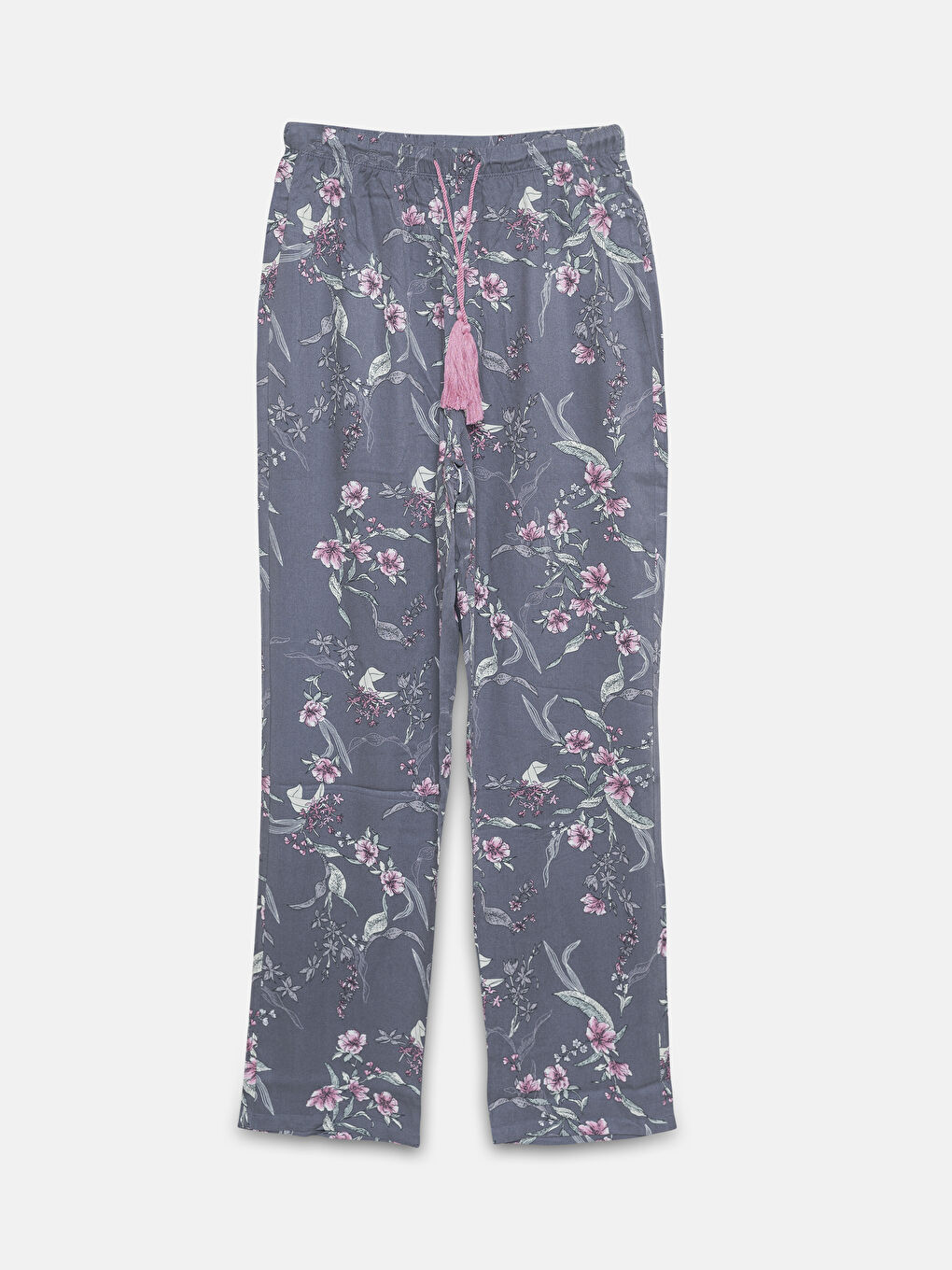 Antrasit Beli Lastikli Çiçekli Kadın Pijama Altı