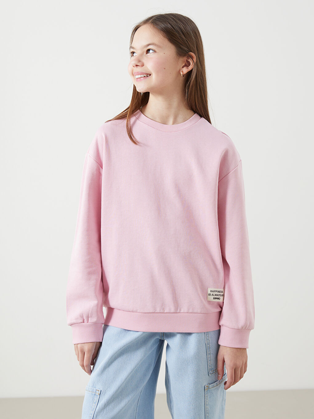 Pembe Bisiklet Yaka Baskılı Kız Çocuk Sweatshirt
