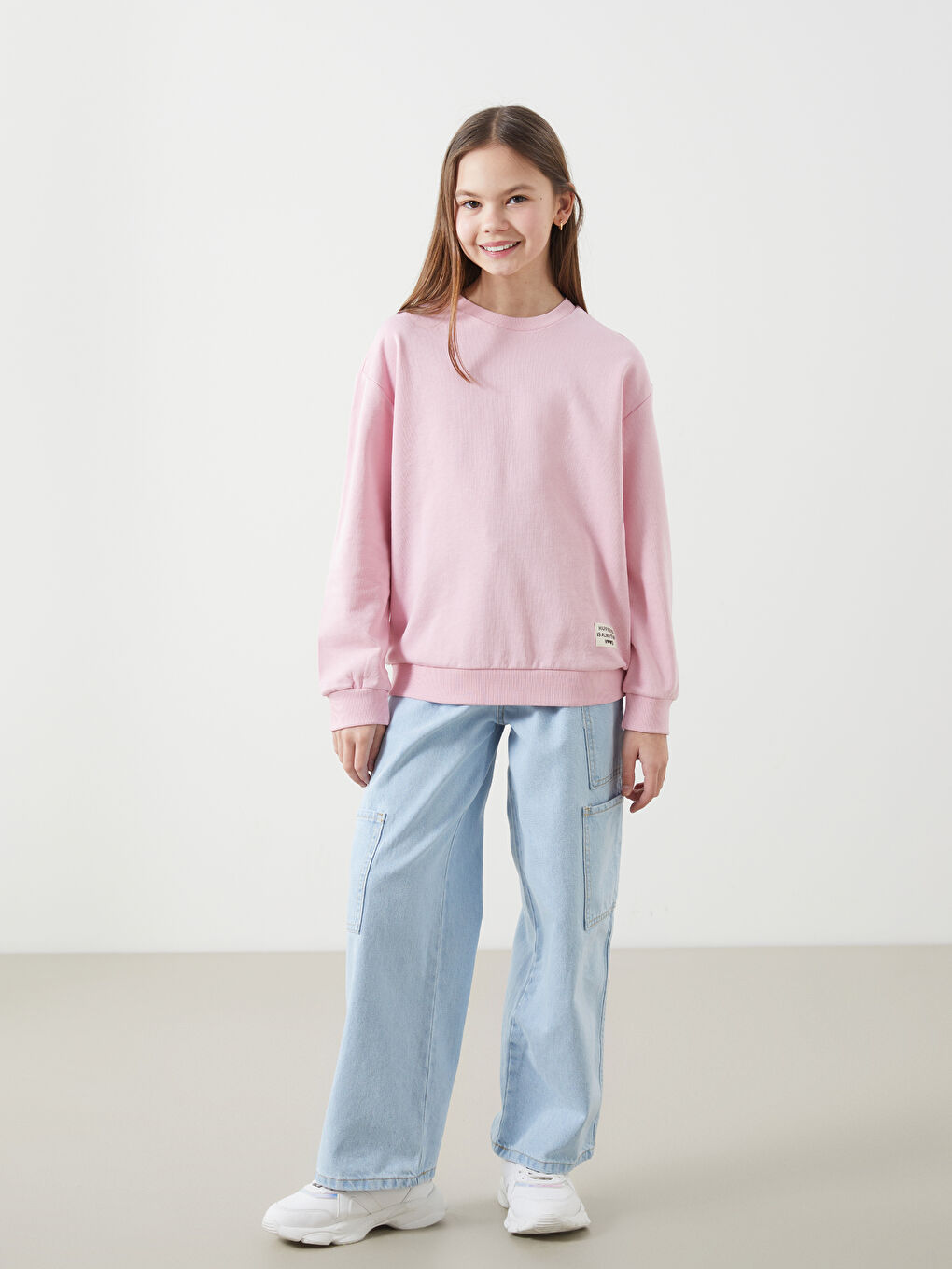 Pembe Bisiklet Yaka Baskılı Kız Çocuk Sweatshirt-1