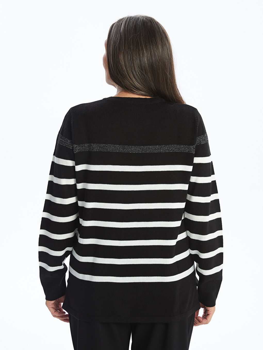 Свитер из трикотажа с круглым вырезом в полоску для женщин-3