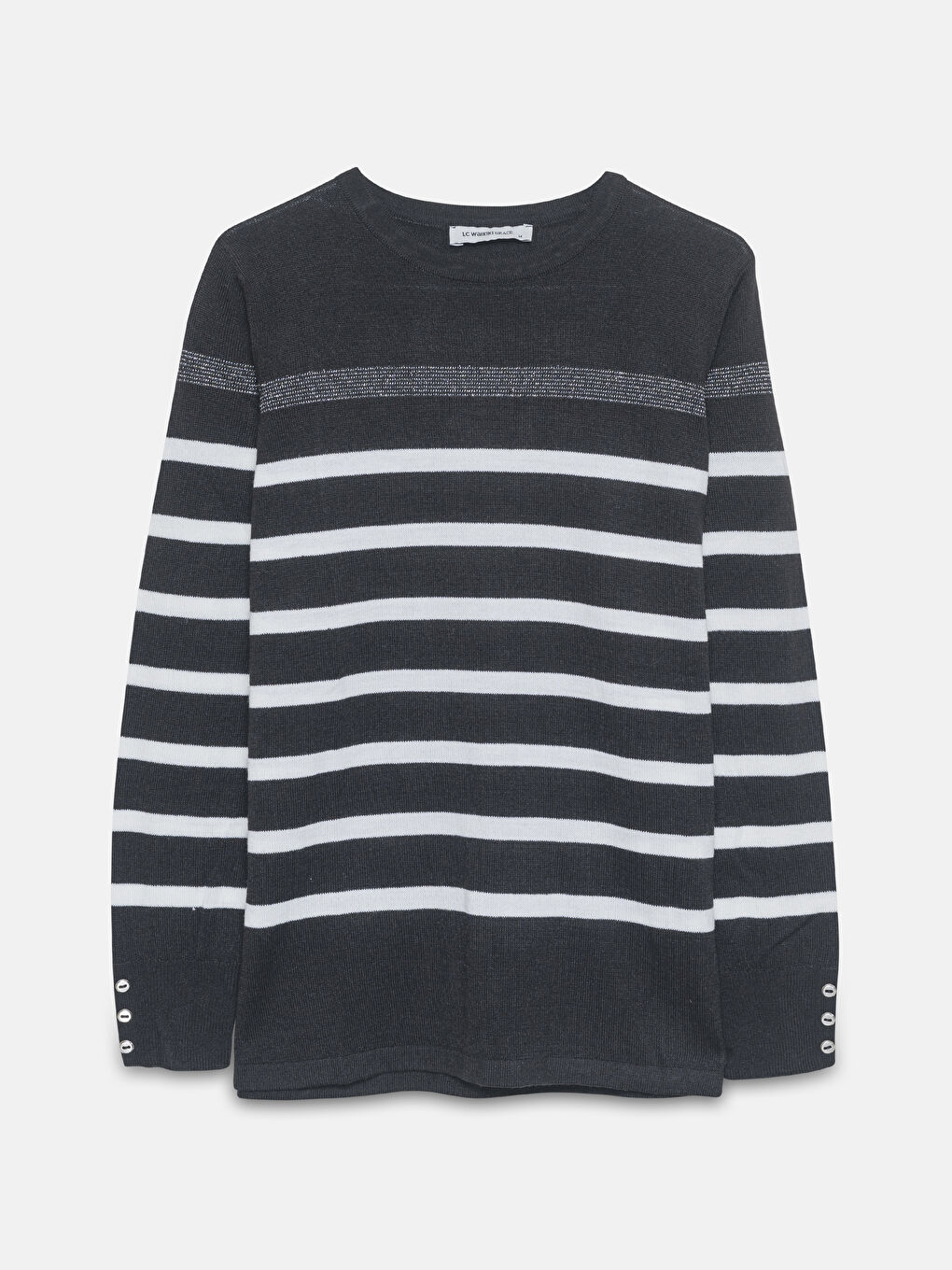 Свитер из трикотажа с круглым вырезом в полоску для женщин-4