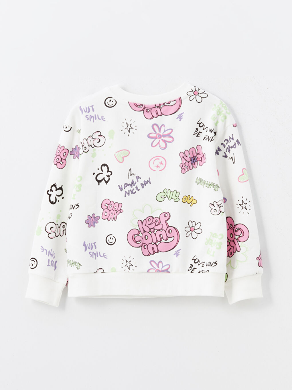 LCW Kids Ekru Baskılı Bisiklet Yaka Kız Çocuk Sweatshirt - 2