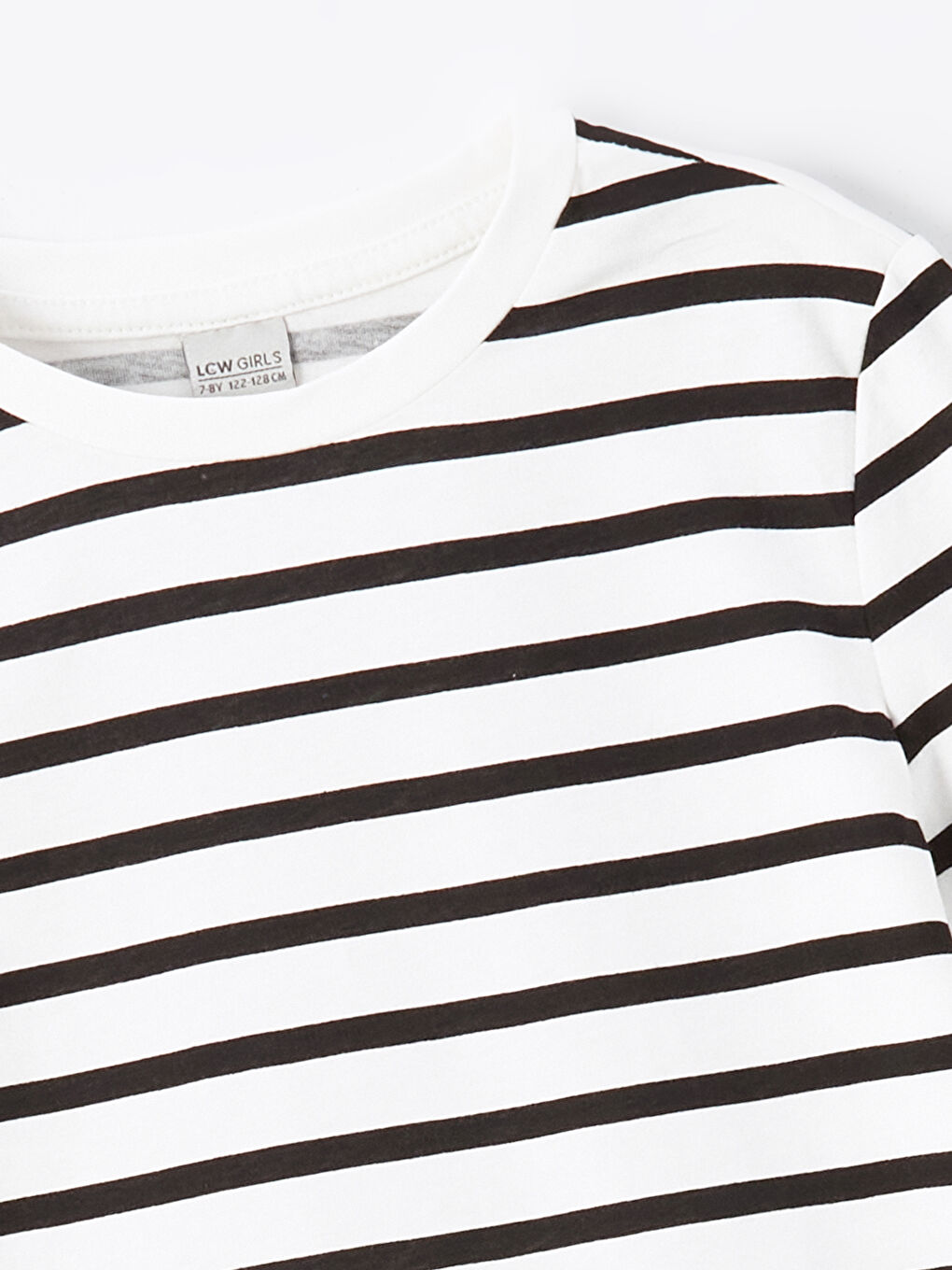 Siyah Bisiklet Yaka Çizgili Kız Çocuk Tişört-1