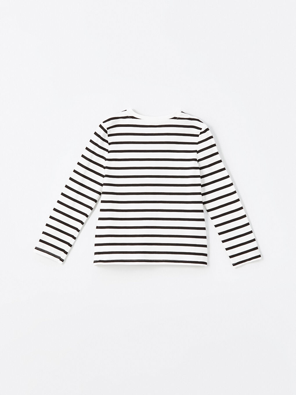 Siyah Bisiklet Yaka Çizgili Kız Çocuk Tişört-2