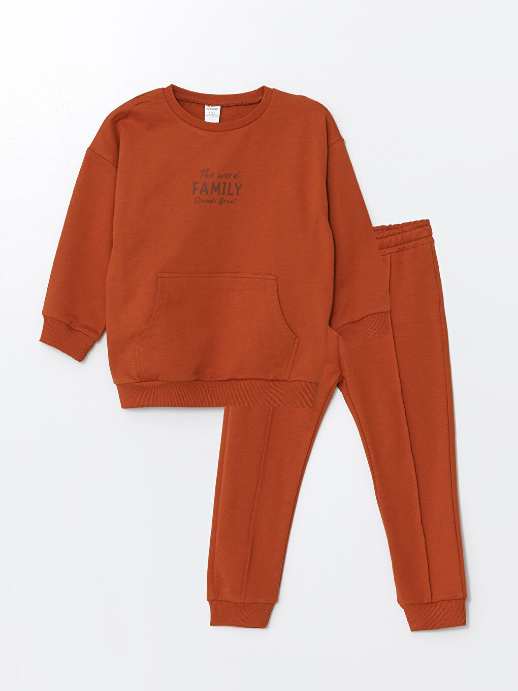 LCW baby Yanık Turuncu Bisiklet Yaka Uzun Kollu Basic Erkek Bebek Sweatshirt ve Eşofman Alt 2'li