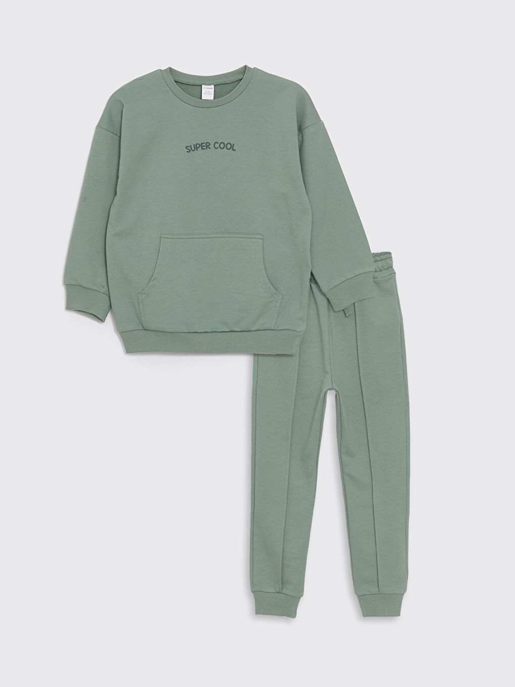 Yeşil Bisiklet Yaka Erkek Çocuk Sweatshirt ve Eşofman Alt 2'li