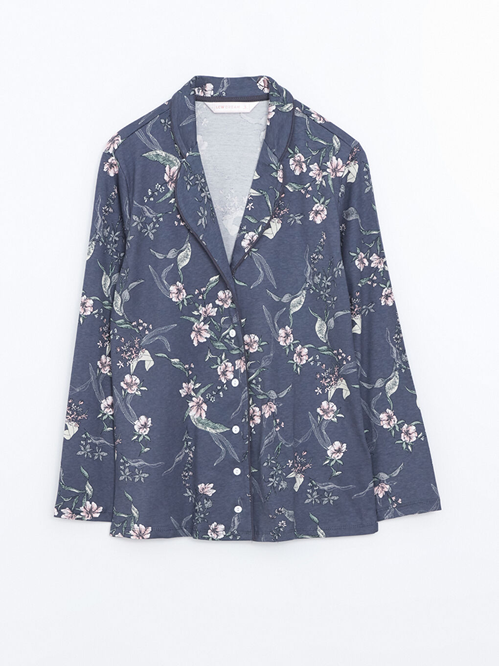 Antrasit Gömlek Yaka Çiçekli Kadın Pijama Üstü