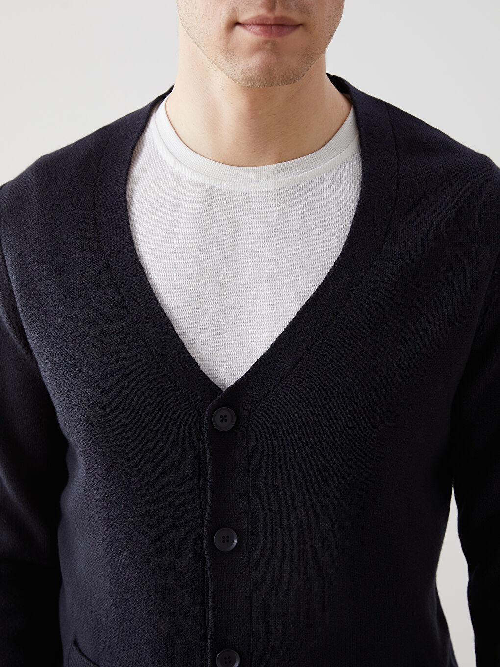 Lacivert Standart Kalıp V Yaka Erkek Triko Hırka-2