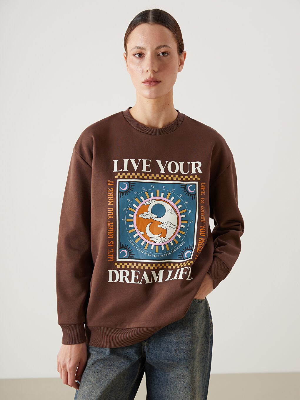 Crew Neck Printed Oversize Women's Thick Sweatshirt -W4GC37Z8-VKH