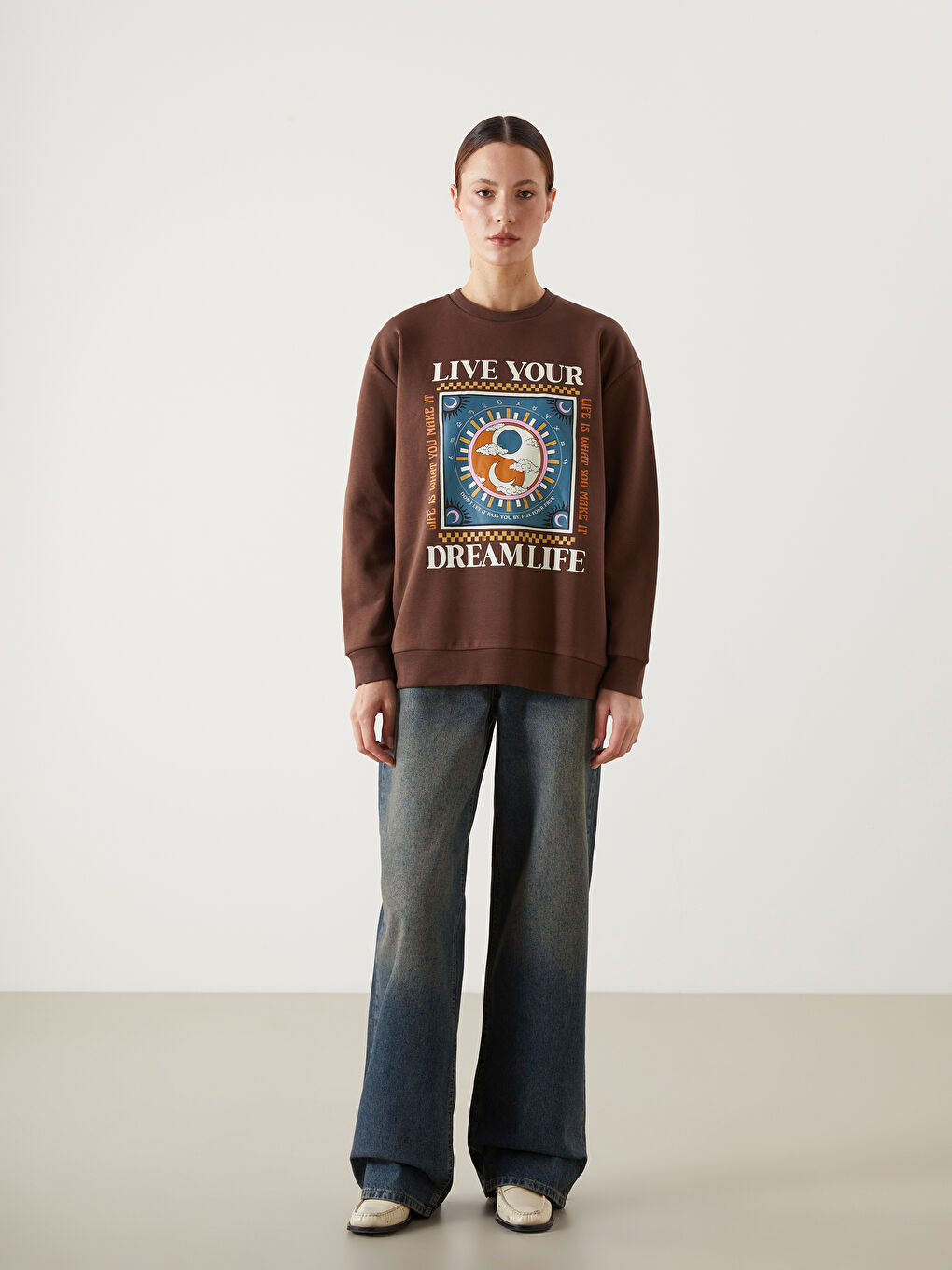 Crew Neck Printed Oversize Women's Thick Sweatshirt -W4GC37Z8-VKH