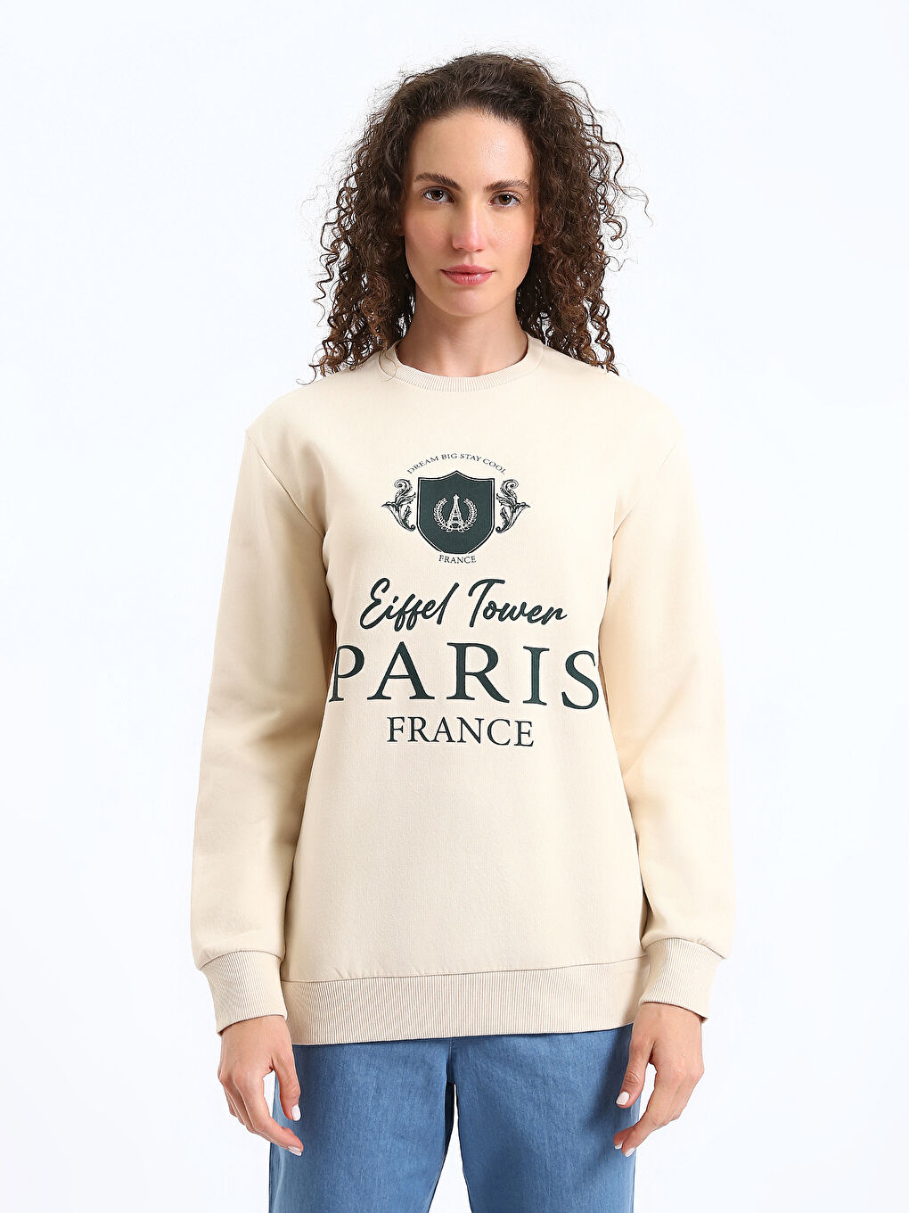 Crew Neck Printed Oversize Women's Thick Sweatshirt