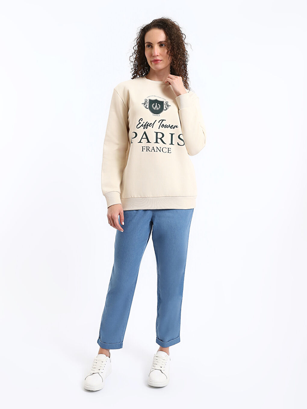 Crew Neck Printed Oversize Women's Thick Sweatshirt-1