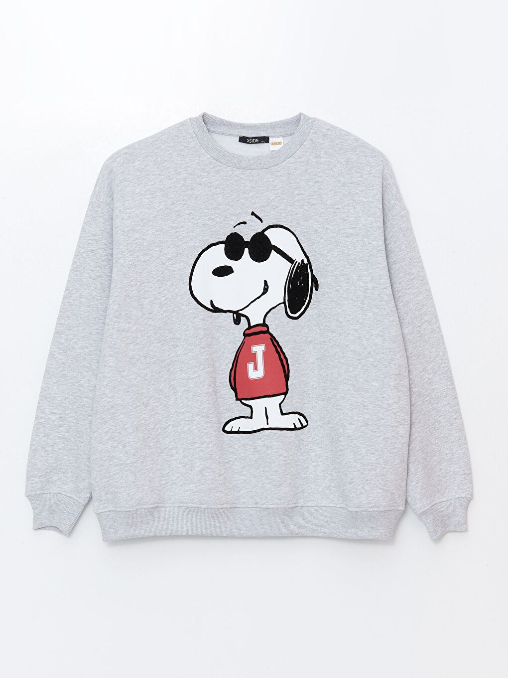 XSIDE Gri Melanj Bisiklet Yaka Snoopy Baskılı Oversize Kadın Kalın Sweatshirt - 4